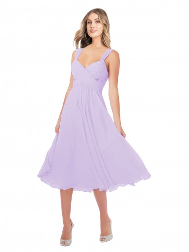 Draped Midi Length Chiffon Cocktail Dress with Ruched Bodice Canada