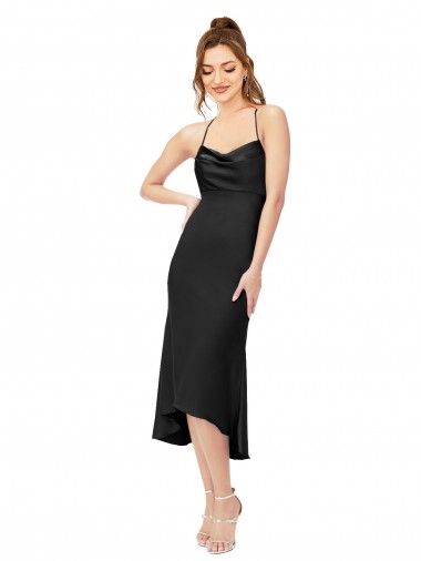 High Low Silky Satin Cowl Neck Midi Length Cocktail Dress Canada