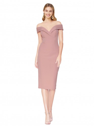 Knee Length Off the Shoulder Sweetheart Crepe Cocktail Dress Canada