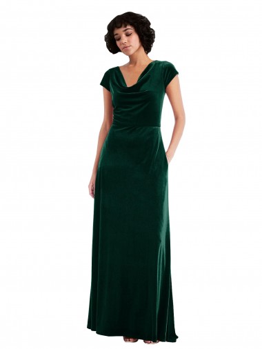 Cowl Neck Cap Sleeve Velvet Cocktail Dress with Pockets Canada