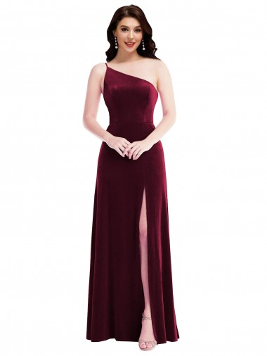 One Shoulder Spaghetti Strap Velvet Cocktail Dress with Pockets Canada