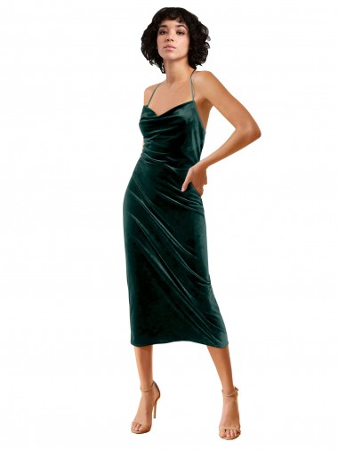 Midi Length Sleek Cowl Neckline Short Velvet Cocktail Dress Canada